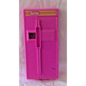 VINTAGE 1990 MATTEL BARBIE DOLL PINK FRIDGE REFRIGERATOR FROM KITCHEN SET #7472
